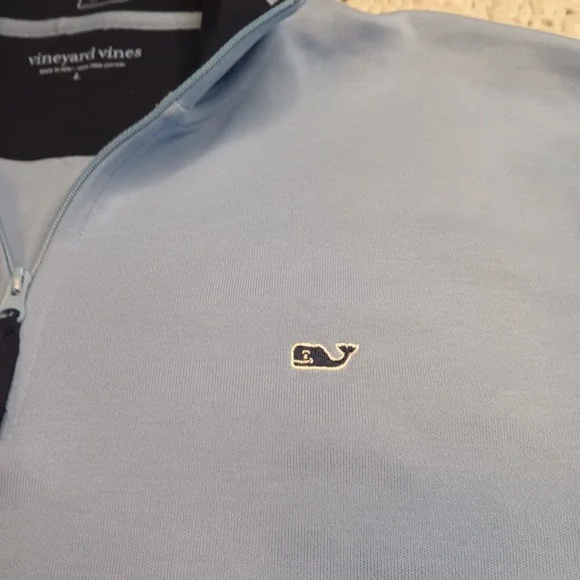 Vineyard Vines 1/4 Zip Mens L Golf Light Blue Pima Cotton Preppy‎ Whale Spring - Picture 4 of 9